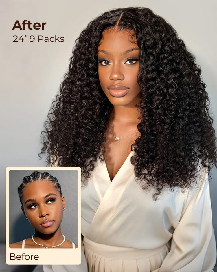 Arabella Jerry Curly with Burmese Curly Feather Crochet Hair Natural Black Hair Extensions Pre-Separated Lightweight Miracle Knots