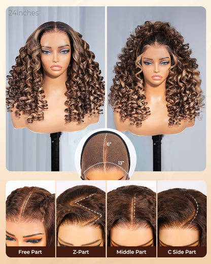 Arabella 13x6 Three-Go™ Ombre Highlight Honey Blonde Glueless Wig Wand Curl With Drawstring 100% Human Hair Wig