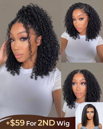 [2ND=$39] Arabella 13x5 Lace Glueless Pixie Curly Bob Wig With Pre-Cut Lace Invisible Knots Natural Black Virgin Hair Wig