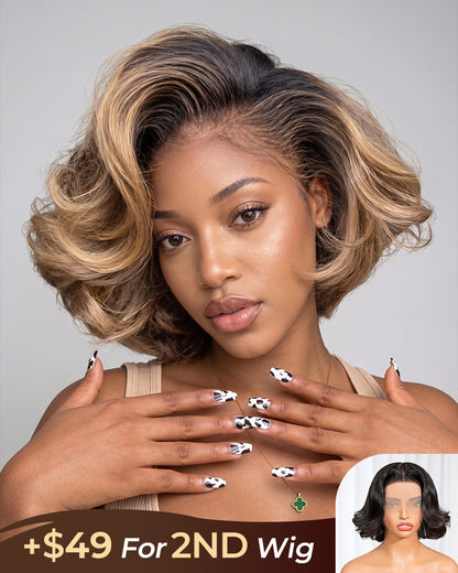 [2ND=$39] Arabella 13x6 Three-Go™ 280% High Density Glueless Old Money Bob Loose Body Wave Bob Wig Pre-cut Lace Ombre Platinum Blonde Balayage Highlights