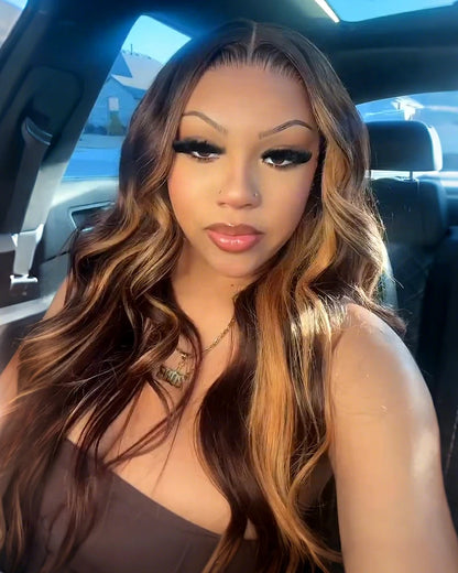 Arabella 13x6 Three-Go™ Chocolate Brown Skunk Stripe Glueless Wig Body Wave With Drawstring 100% Human Hair Wig