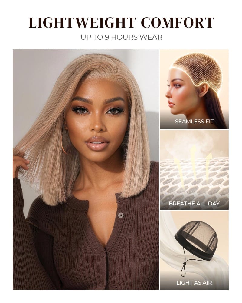 [2ND=$39] Arabella 6x5 Invisible Knots Glueless Milk Tea Brown Straight Bob Wig Pre-cut Lace Beginner Friendly