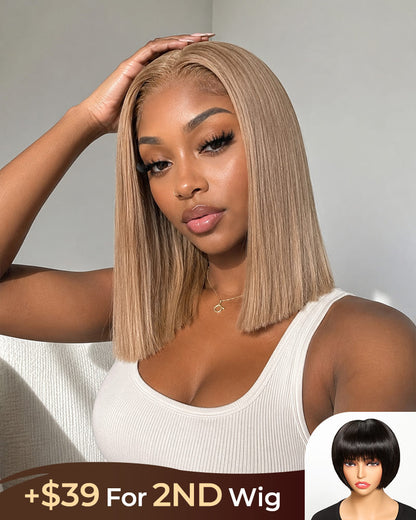 [2ND=$39] Arabella 6x5 Invisible Knots Glueless Milk Tea Brown Straight Bob Wig Pre-cut Lace Beginner Friendly