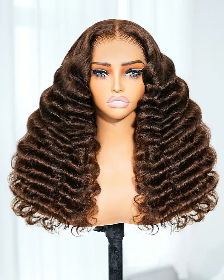 Arabella 13x6 Three-Go™ Glueless Wig Loose Deep Wave With Drawstring Chocolate Brown 100% Human Hair Wig