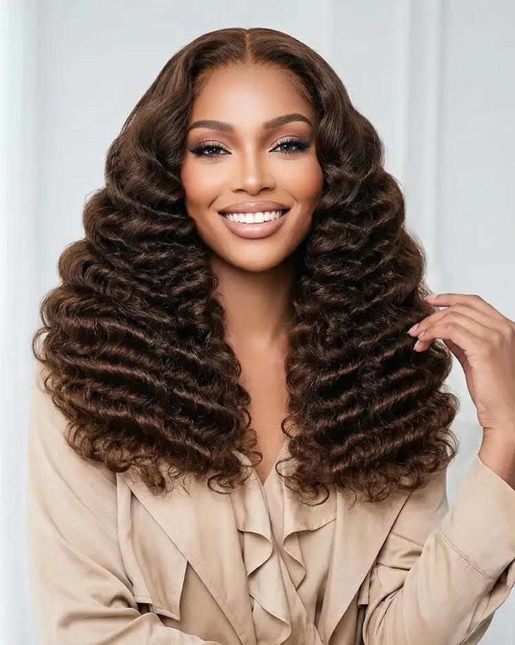 Arabella 13x6 Three-Go™ Glueless Wig Loose Deep Wave With Drawstring Chocolate Brown 100% Human Hair Wig