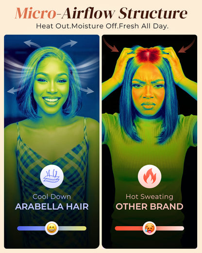 Arabella 13x5 Lace Glueless Water Wave Bob Wig With Pre-Cut Lace Invisible Knots Natural Black Virgin Hair Wig