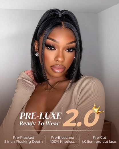 Arabella 13x5 Lace Glueless Straight Bob Wig With Pre-Cut Lace Invisible Knots Natural Black Virgin Hair Wig