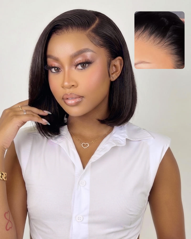 Arabella 13x5 Lace Glueless Straight Bob Wig With Pre-Cut Lace Invisible Knots Natural Black Virgin Hair Wig