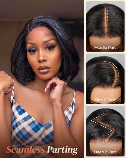 Arabella 13x5 Lace Glueless Straight Bob Wig With Pre-Cut Lace Invisible Knots Natural Black Virgin Hair Wig