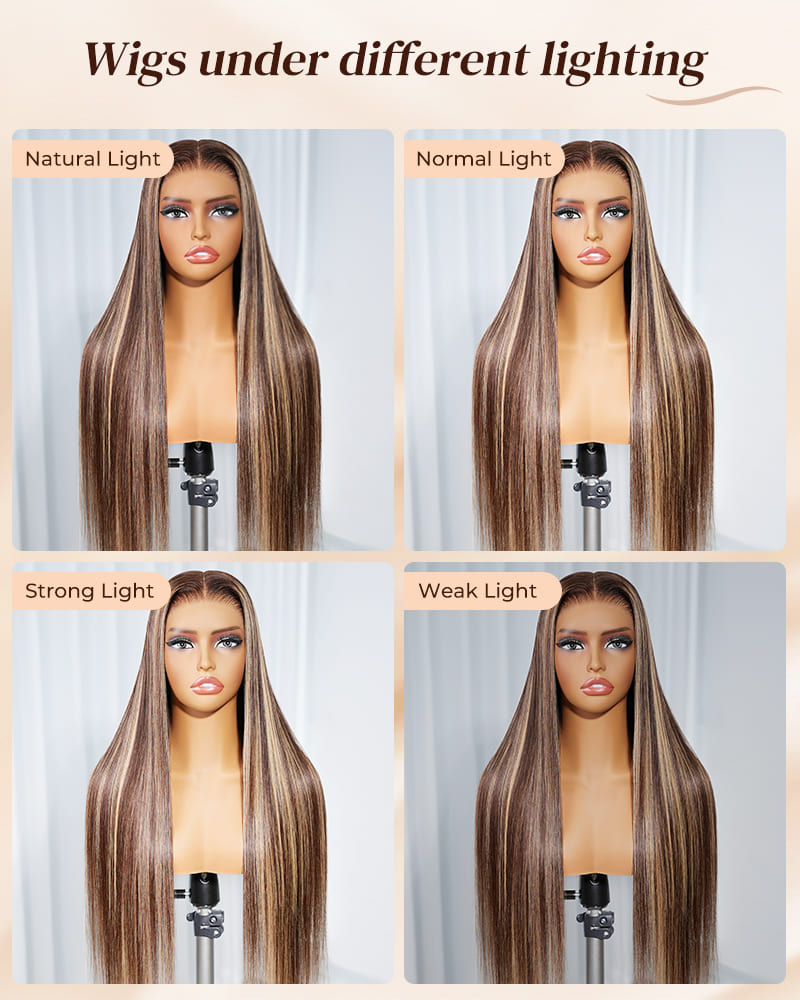 Arabella 13x6 Three-Go™ Glueless Wig Silky Straight With Drawstring Honey Blonde Highlight on Brown Wig 100% Human Hair Wig