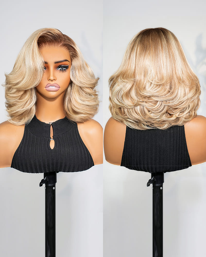 Arabella Hair glueless blonde ombre bob wig, 6x5 lace front—front and back view