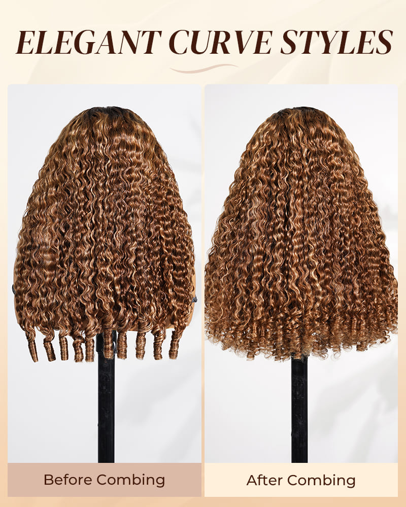 Arabella 13x6 Three-Go™ Ombre Highlight Honey Blonde Glueless Wig Jerry Curly with Burmese Curly With Drawstring 100% Human Hair Wig