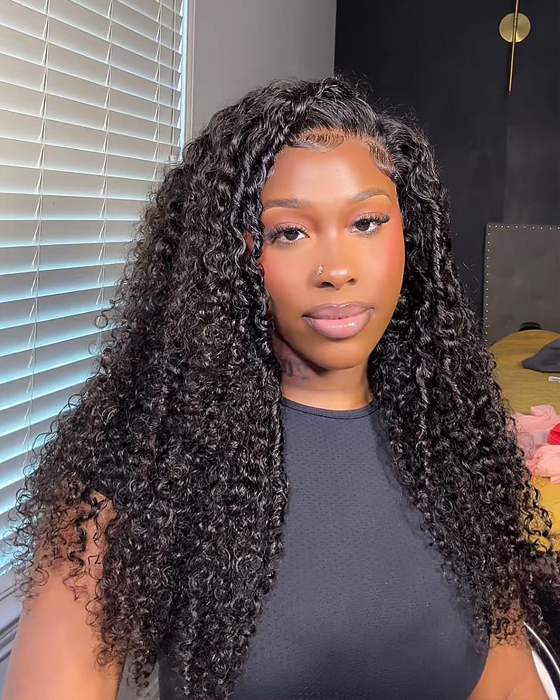 Arabella 13x6 Three-Go™ Glueless Wig Jerry Curly With Drawstring Natural Black 100% Human Hair Wig