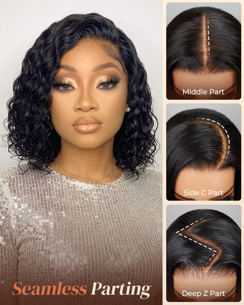 Arabella 13x5 Lace Glueless Water Wave Bob Wig With Pre-Cut Lace Invisible Knots Natural Black Virgin Hair Wig