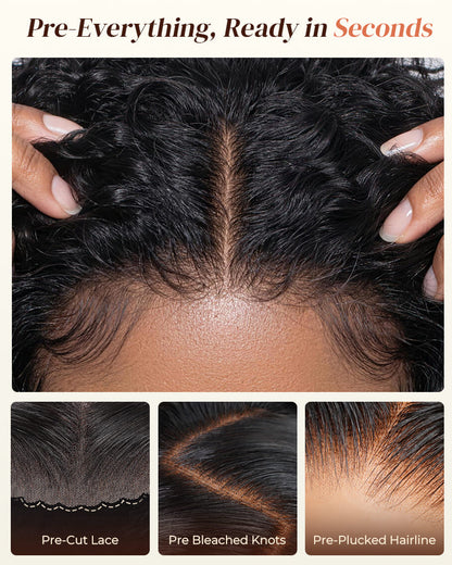 Arabella 13x5 Lace Glueless Water Wave Bob Wig With Pre-Cut Lace Invisible Knots Natural Black Virgin Hair Wig