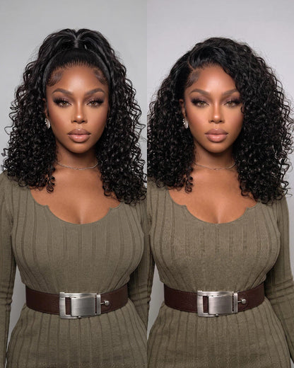 Arabella 13x5 Lace Glueless Water Wave Bob Wig With Pre-Cut Lace Invisible Knots Natural Black Virgin Hair Wig
