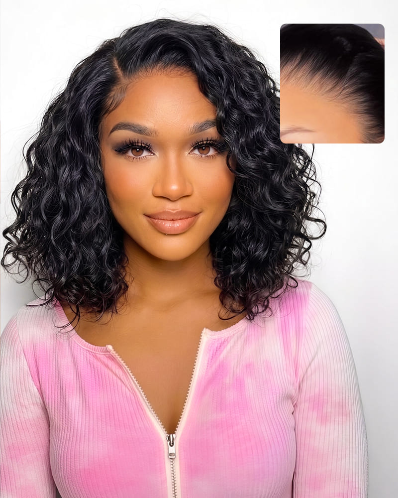 Arabella 13x5 Lace Glueless Bohemian Curl Bob Wig With Pre-Cut Lace Invisible Knots Natural Black Virgin Hair Wig
