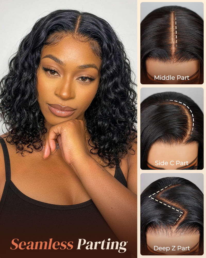 Arabella 13x5 Lace Glueless Bohemian Curl Bob Wig With Pre-Cut Lace Invisible Knots Natural Black Virgin Hair Wig