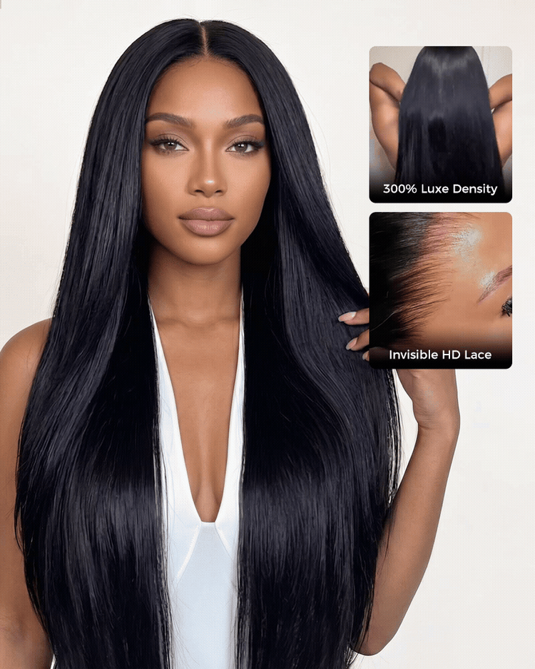 Arabella 13x6 Raw Charm Luxe™ Invisible HD Lace Glueless Wig 300% High Density Super Double Drawn Silky Straight Natural Black 100% Raw Human Hair