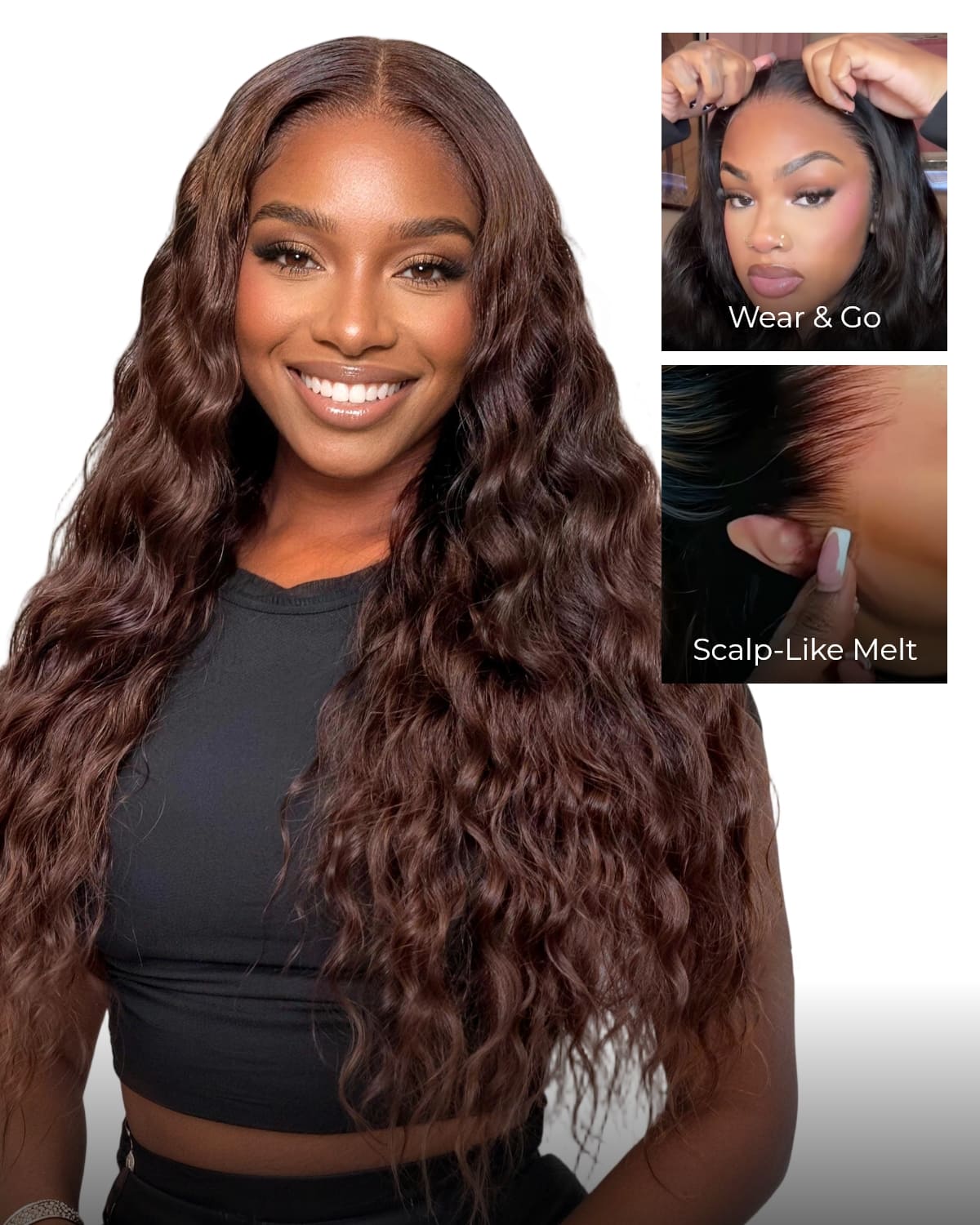 Arabella Zerowear™ 13x6 Invisible HD Lace Glueless Wig Bohemian Curl With Drawstring Chocolate Brown 100% Human Hair Wig