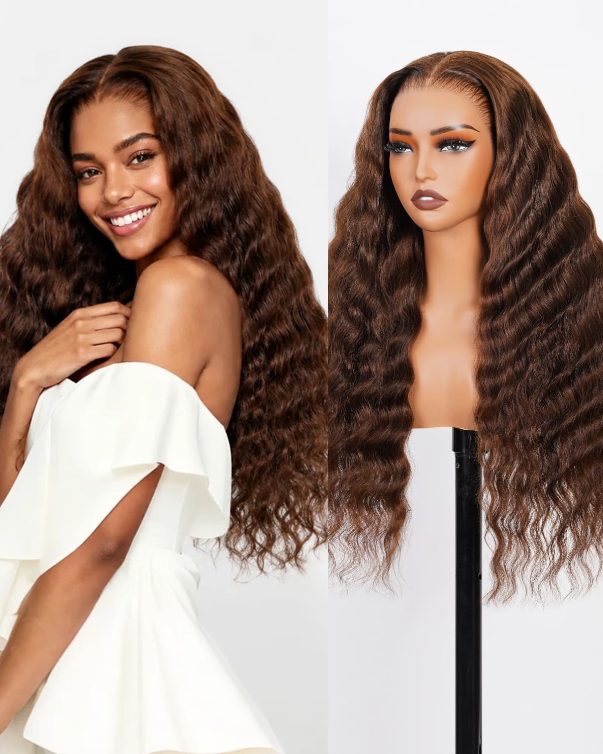 Arabella Zerowear™ 13x6 Invisible HD Lace Glueless Wig Bohemian Curl With Drawstring Chocolate Brown 100% Human Hair Wig