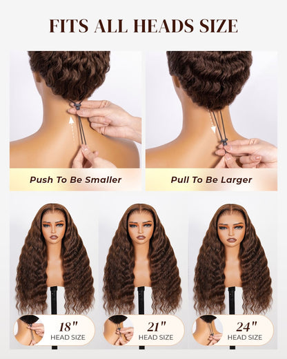 Arabella Zerowear™ 13x6 Invisible HD Lace Glueless Wig Bohemian Curl With Drawstring Chocolate Brown 100% Human Hair Wig