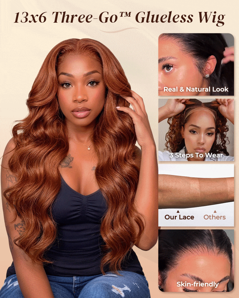 Arabella 13x6/6x5 Lace Three-Go™ Dark Copper Ginger Glueless Wig Loose Body Wave With Drawstring 100% Human Hair Wig