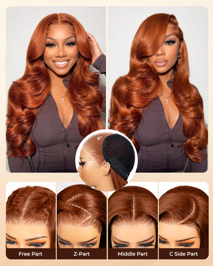 Arabella 13x6/6x5 Lace Three-Go™ Dark Copper Ginger Glueless Wig Loose Body Wave With Drawstring 100% Human Hair Wig
