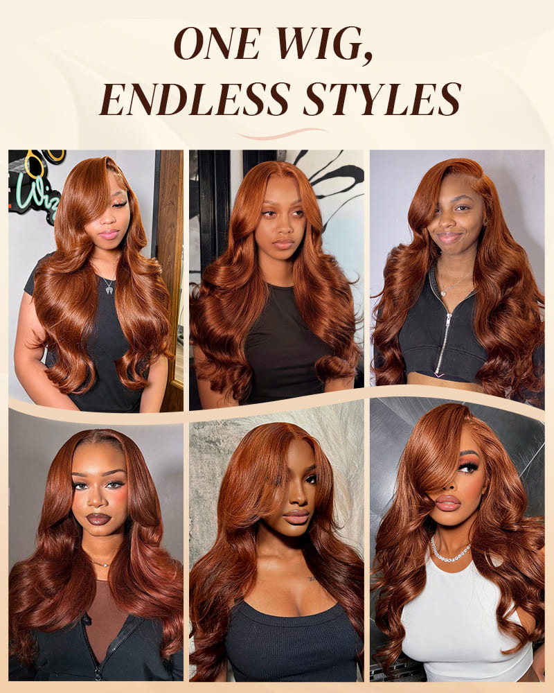 Arabella 13x6/6x5 Lace Three-Go™ Dark Copper Ginger Glueless Wig Loose Body Wave With Drawstring 100% Human Hair Wig