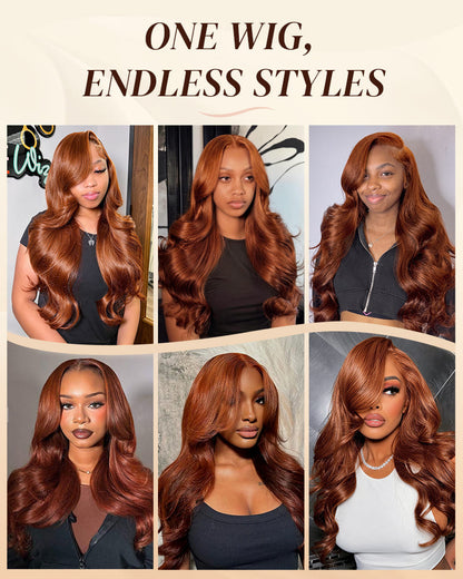 Arabella 13x6/6x5 Lace Three-Go™ Dark Copper Ginger Glueless Wig Loose Body Wave With Drawstring 100% Human Hair Wig