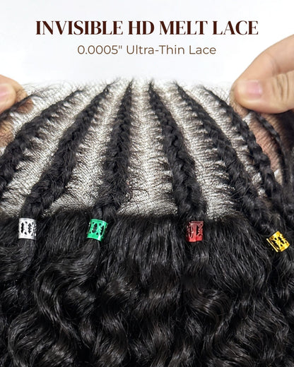 Arabella Boho Cornrow Braids 13x5 Lace Frontal Jerry Curly Bob Wig With Pre-Cut Lace Invisible Knots Natural Black Virgin Hair Wig