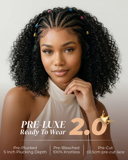 Arabella Boho Cornrow Braids 13x5 Lace Frontal Jerry Curly Bob Wig With Pre-Cut Lace Invisible Knots Natural Black Virgin Hair Wig