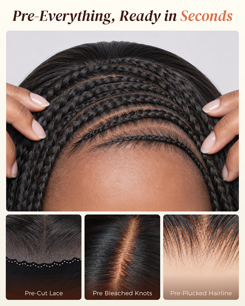 Arabella Fulani Cornrow Braids Wig Tyla Braided Bob Natural Black 13x5 Lace Frontal Straight Bob Wig