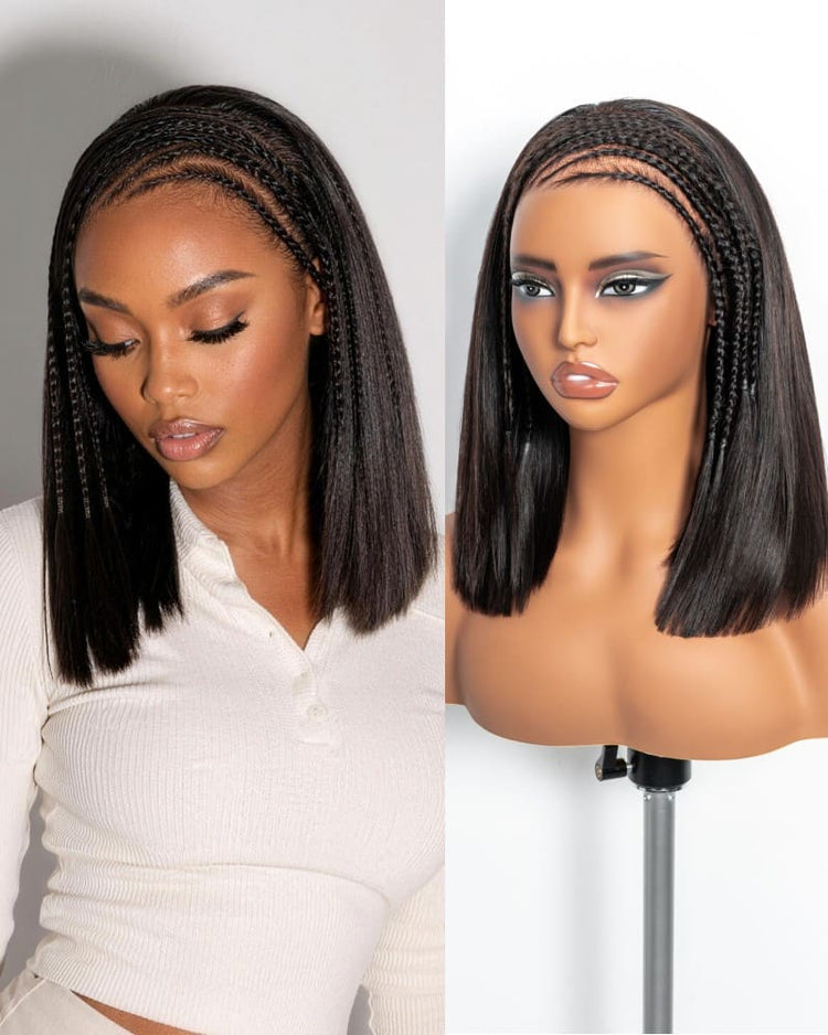 Arabella Fulani Cornrow Braids Wig Tyla Braided Bob Natural Black 13x5 Lace Frontal Straight Bob Wig