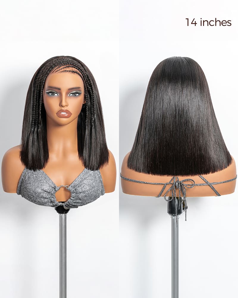 Arabella Fulani Cornrow Braids Wig Tyla Braided Bob Natural Black 13x5 Lace Frontal Straight Bob Wig