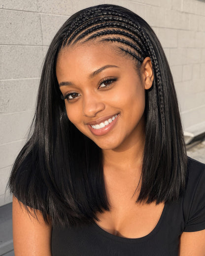 Arabella Fulani Cornrow Braids Wig Tyla Braided Bob Natural Black 13x5 Lace Frontal Straight Bob Wig