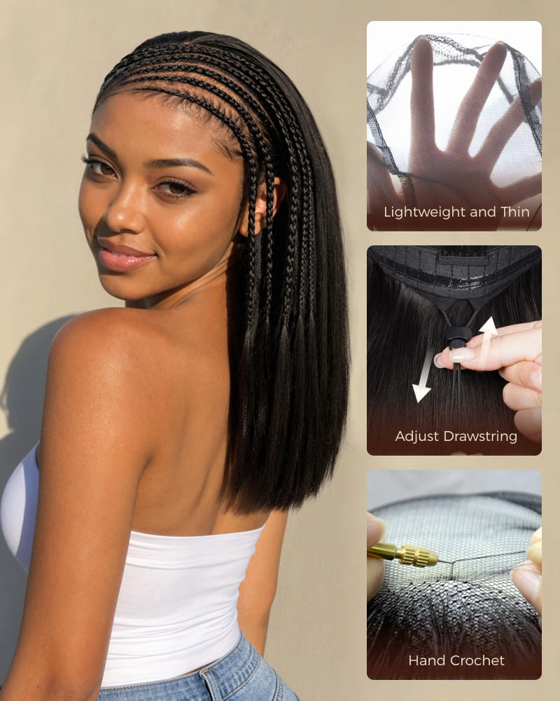 Arabella Fulani Cornrow Braids Wig Tyla Braided Bob Natural Black 13x5 Lace Frontal Straight Bob Wig