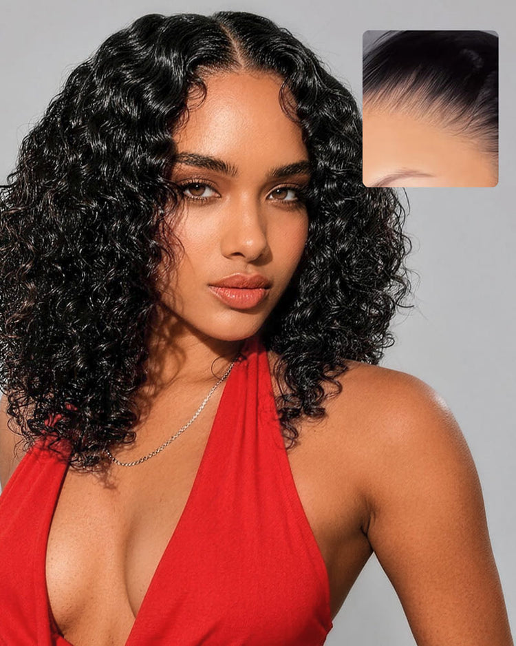 Arabella 13x5 Lace Glueless Water Wave Bob Wig With Pre-Cut Lace Invisible Knots Natural Black Virgin Hair Wig
