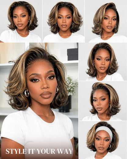 Arabella 13x6 Three-Go™ 280% High Density Glueless Old Money Bob Loose Body Wave Bob Wig Pre-cut Lace Ombre Platinum Blonde Balayage Highlights