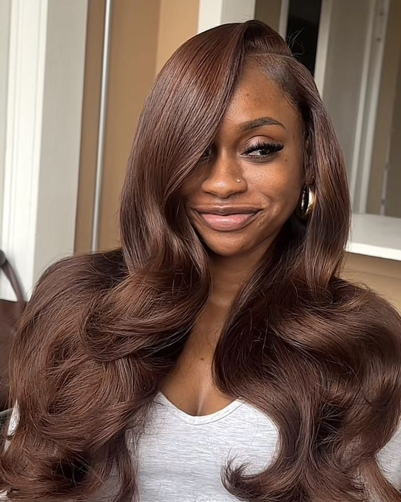 Arabella Hair Arabella 13x4 Frontal Lace & 6x5 Invisible Knots Glueless Chocolate Brown Body Wave/Silky Straight Wig Realistic Hairline