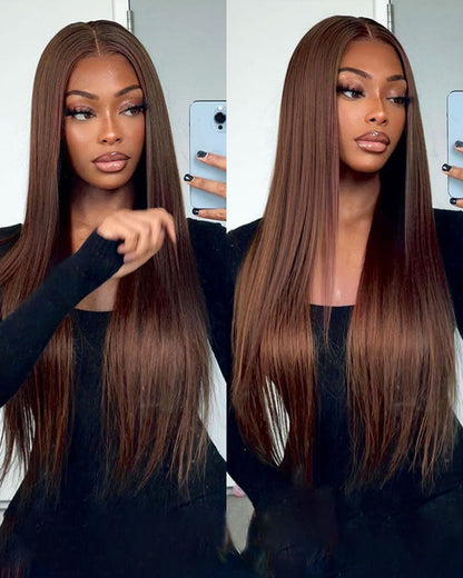 [2ND=$39] Arabella 13x6 Three-Go™ Chocolate Brown Glueless Wig Silky Straight With Drawstring 100% Human Hair Wig