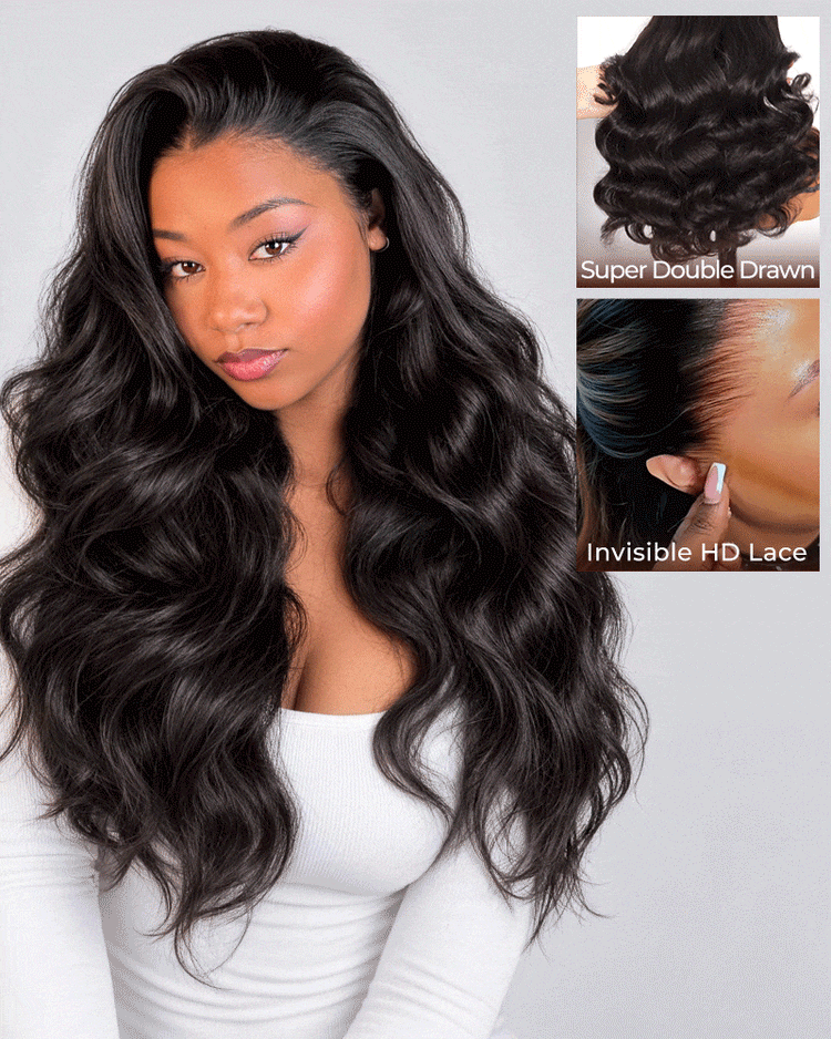 Arabella 13x6 Zerowear™ Invisible HD Lace Glueless Wig 300% High Density Super Double Drawn Body Wave Natural Black 100% Human Hair