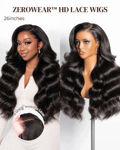 Arabella 13x6 Zerowear™ Invisible HD Lace Glueless Wig 300% High Density Super Double Drawn Body Wave Natural Black 100% Human Hair