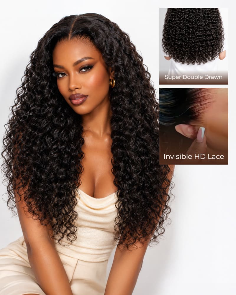 Arabella Zerowear™ 13x6 Invisible HD Lace Glueless Wig 300% High Density Super Double Drawn Water Wave Natural Black With Drawstring