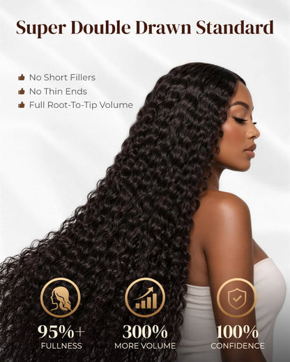 Arabella Zerowear™ 13x6 Invisible HD Lace Glueless Wig 300% High Density Super Double Drawn Water Wave Natural Black With Drawstring