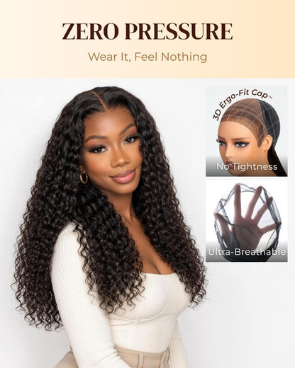 Arabella Zerowear™ 13x6 Invisible HD Lace Glueless Wig 300% High Density Super Double Drawn Water Wave Natural Black With Drawstring