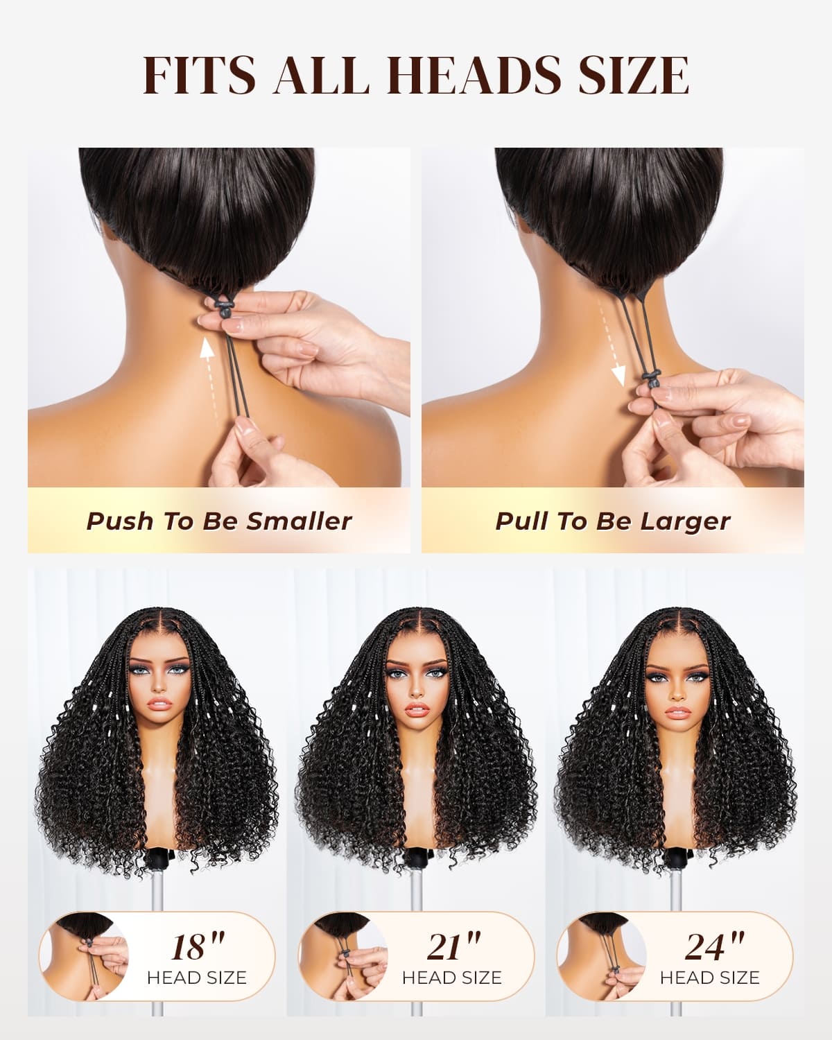 Arabella Zerowear™ Invisible HD Lace 250% High Density Knotless Box Braids 13x6 Lace Frontal Boho Deep Curly Wig Glueless Wig With Drawstring Natural Black 100% Human Hair Wig