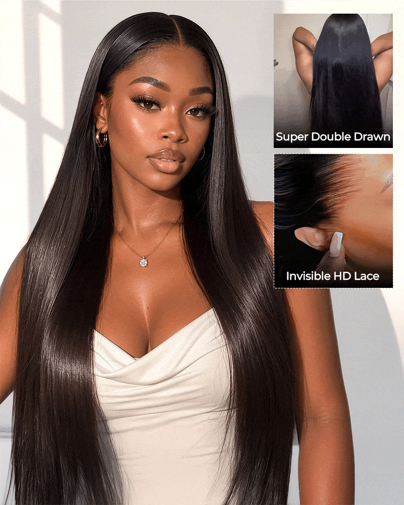 Arabella 13x6 Zerowear™ Invisible HD Lace Glueless Wig 300% High Density Super Double Drawn Full Ends Silky Straight With Drawstring Natural Black 100% Human Hair