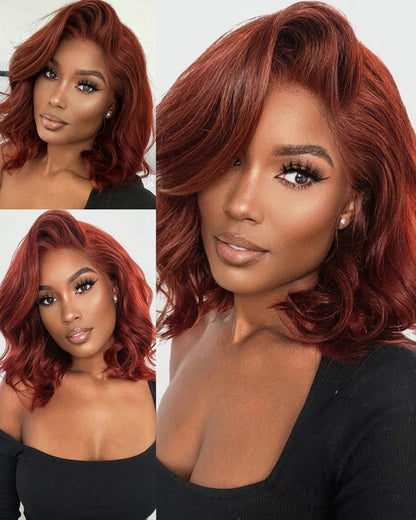 Arabella 13x6 Three-Go™ 280% High Density Body Wave Bob Invisible Knots Reddish Brown Glueless Beginner Friendly