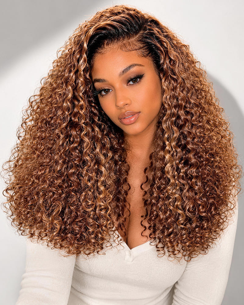 Arabella 13x6 Three-Go™ Ombre Highlight Honey Blonde Glueless Wig Jerry Curly with Burmese Curly With Drawstring 100% Human Hair Wig